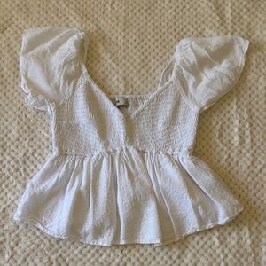 Hollister White Puff Sleeve Smocked Crop Top
